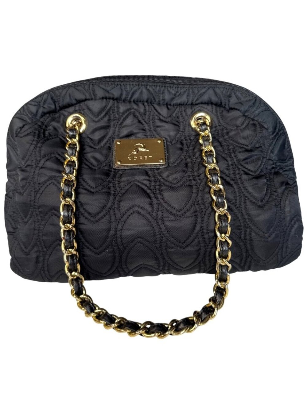 Koret Quilted Black Handbag With Gold Chain Handles & Metal Accents